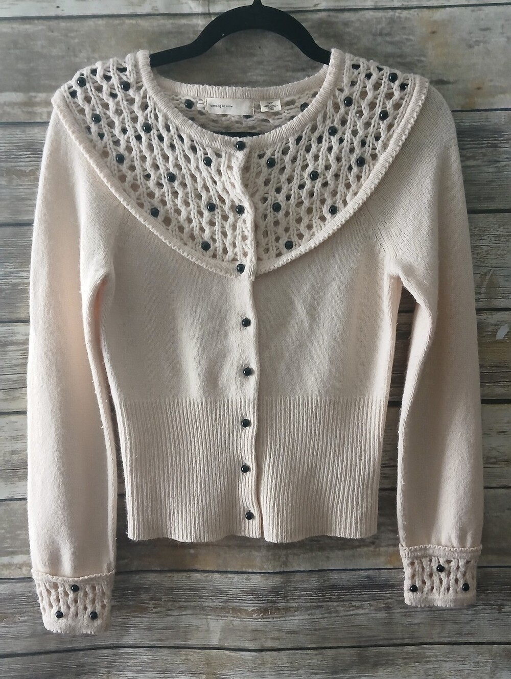 Sleeping On Snow, Beaded Lace Yoke Cardigan Sweater - Cream